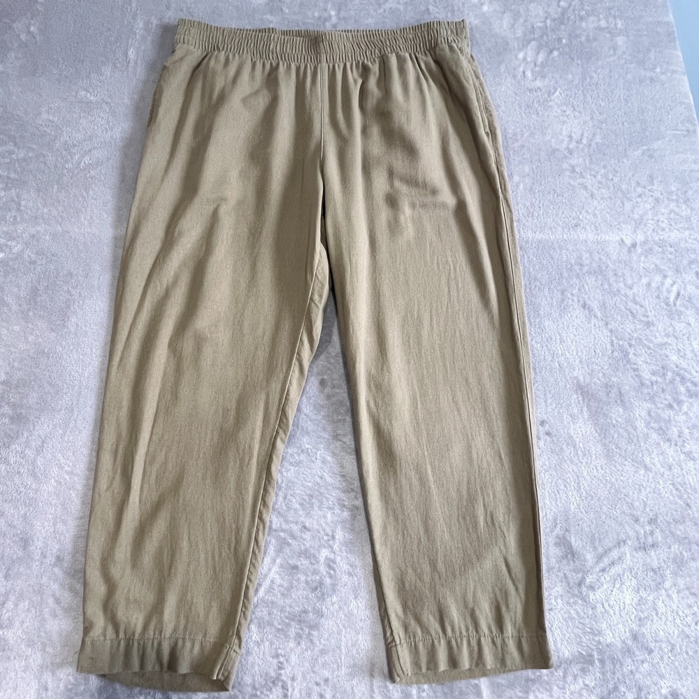 Old Navy Straight Pants Womens XL Natural Linen Blend Hi-Rise Pull On Granola